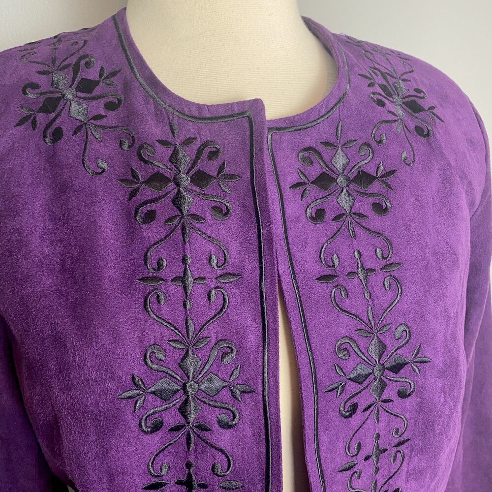 Purple Embroidered Open-Front Jacket by Dressbarn, size Small
